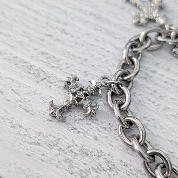 Stainless Steel Bracelet with Ornate Cross Charms - Picture 5 of 8